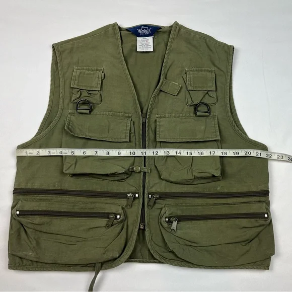 Vtg Woolrich Mens Utility Vest Sz Medium 90s Fishing Photography Olive Green C3 - Picture 7 of 8